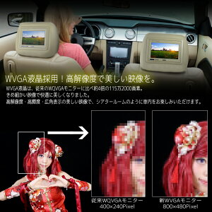 ヘッドレストモニター7インチ左右セット800×480pixWVGA高画質LED液晶液晶モニターLEDバックライトモケットベージュオート電源セーブ機能ヘッドレストカーモニターリアモニター送料無料CARHM7MBESET2