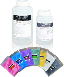 【ポイント10倍】 プロクリアレジン レジン液 1440g マイカパウダー7色セット 100:44 主剤 硬化剤セット 2液性レジン レジンテーブル エポキシ樹脂 エポキシレジン 大容量 カラー 染料 送料無