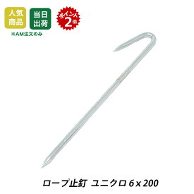 【7/11(金)01時59分まで全品ポイント10倍】ロープ止釘　6x200　ユニクロ　区画釘 鉄　ユニクロメッキ型 ロープ杭 スティック 　トラロープ 標識ロープ 駐車場 現場 仕切り線 農業用 建築用 シート ネット 固定金具 仮区画 ライン引 釘 建築金物 工場用間仕切り 荷役金具