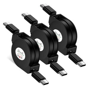 USB C-USB C 急速充電ケーブル巻取り式 3本/伸縮自由/PD60W対応 iPhone17 air Type-c コードリール タイプCケーブル スマホAndroidデータ転送 ipad/Macbook/iPhone16/15/15 pro/1
