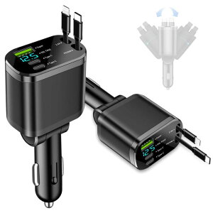 車 充電器 シガーソケット USB巻き取り式カーチャージャー 5in1 車載充電器 巻き取り式ケーブル Type-C100W/20W急速充電 5台同時充 電 iPhone16/15/14/13/12 Galaxy S22/S21 UItra Xperia