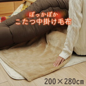 こたつ布団用 中掛け毛布 洗える 長方形 「アクリル中掛（フラット）」 約200×280cm こたつ用 中掛け 毛布 フラットタイプ 保温力アップ ふわふわ あったか ブラウン (6829779)