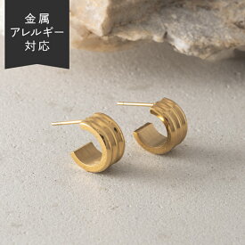 【スーパーセール／50%OFF】【キャンペーン】ピアス ハーフフープ ミニ サージカルステンレス こなれ感 ステンレス 金アレ イエローゴールド ゴールド レディース YG フープピアス 金属アレルギー フープ 肌に優しい デイリー 日常使い 流行 大ぶり 人気 小粒 地金ピアス