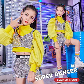 即納 子供服 キッズダンス衣装 セットアップ キッズダンス ヒップホップ スパンコール 女の子 チアガール へそ出し セットアップ チア jazz ダンスウェア チアリーダー キッズダンス衣装 hiphop ジャッズ ステージ 団体演出 発表会 レッスン 体操服