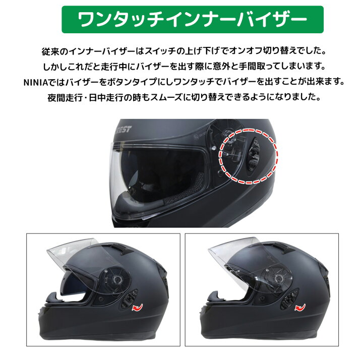 楽天市場】フルフェイスヘルメット ワンタッチインナーバイザー NINJA 
