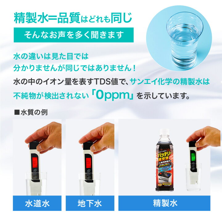 楽天市場 サンエイ化学 精製水 バッテリー補充液 500ml 24本 送料無料 バッテリー液 Ro水 バイク フォークリフト 車 洗車 蓄電池 発電機 ウォッシャー液 Llc クーラント液 スプレーボトル ペットボトル 純水 蒸留水 イオン交換水 超純水 せいせいすい ピュア