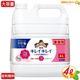 ≪4L≫【LION】ライオン キレイキレイ 薬用泡ハンドソープ 4L シトラスフルーティの香り 業務用 特大 詰め替え用 ◇殺菌＋消毒！毎日の手洗いに◇ 泡石鹸 石鹸 洗浄・消毒 殺菌 ウイルス対策 ウイルス除去 雑菌除去 ウィルス【costco コストコ】★送料無料★