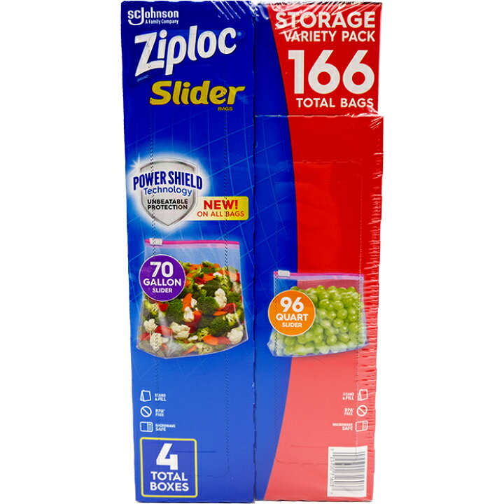 Ziploc Slider Storage Bags 166 Count Variety Pack: Quart 96 ct Gallon 70 ct