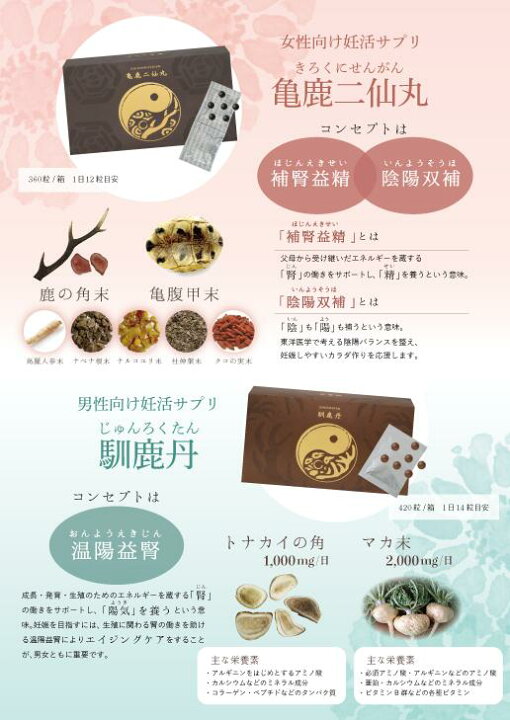 楽天市場】亀鹿二仙丸＆馴鹿丹 女性 男性 妊活 不妊 卵子 精子 漢方薬 