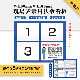 建設業の許可票 看板 現場表示用法令看板 壁面用 「お願い入り！空欄記入ありタイプ W115cm×H91cm」3点タイプ（横タイプ）工事看板 道路工事 許可票 産業廃棄物 労災保険関係成立票 道路占用使用許可表示板 建築基準法による確認済［gs-pl-Genba-ari06］