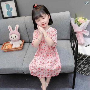 子供用 かわいい パジャマ 春秋 子供用 ナイトドレス 女子 夏用 純 綿 半袖 女の子 プリンセス 風 ホーム スカート ベビー 空調 服 女の子 パジャマ ドレス