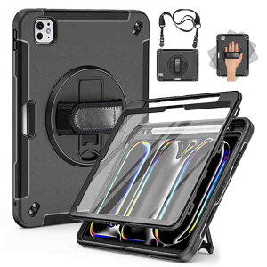 Doo iPad Pro 11�C���`�p �P�[�X M5/M4 2025/2024 (��6/5����)�Ή� �ϏՌ� �J�o�[ ��ʕی�t�B�����t�� 360�x��]�X�^���h �n���h�X�g���b�v�t�� ���|���� �y�����[ Pencil Pro/USB-C�Ή� �O�w�\�� �S