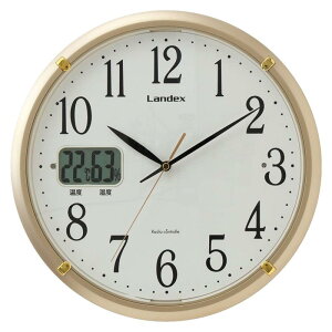 ランデックス(Landex) 掛け時計 電波時計 ゴールド 32.5cm ソクテルEX アナログ 温度 湿度 ライト付き 夜間秒針停止 自動点灯 YW9150GD