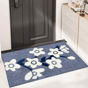 Pracfalt 玄関マット 室内 おしゃれ 洗える ゲンカンマット 大きめ 花柄 50*80cm 風水 バス 北欧 幸運 足拭き 吸水 滑り止め 洗面所 青 白