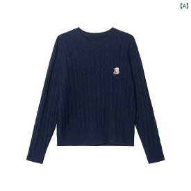 レディース ニット セーター こんにちは、ビューティフルスター! ベアピンクのビアポロ刺繍ラウンドカラーニットセーター、女性の秋2024年の新作は、ゆったりとした小柄な編み上げトップスです。