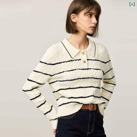 2024年の新作ウィンタートップス、LILYの厚手ストライプアクリルセーターは、リラックスした肌触りのデザインと折り返し襟で、カジュアルな印象を演出します。