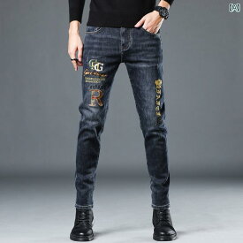 メンズ レディース 刺繍 2024年の新作エンブロイダリーデニムパンツは、男性向けの秋冬限定品で、弾力性があり、スリムフィットで、個性的で時尚で万能なロングパンツです。