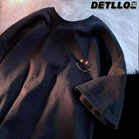 メンズ　ストリート　シャツ DETLLOE 夏用 綿 ゆったり 半袖 Tシャツ 男女兼用 カップル スタイル 大きいサイズ
