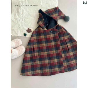 ドレス ケープ マント 女の子の ウール コート 秋 冬 2024 新作 チェック 柄 マント 両面 かわいい おしゃれ ケープ 暖かい ウール コート