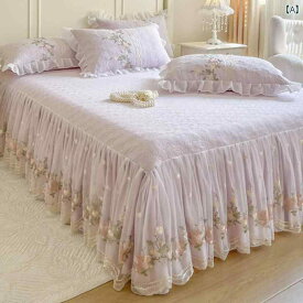 ベッド スカート フランスの プリンセス スタイルの ニット コットン ベッド スカート 4点 セット 高級 レース キルトカバー ホーム フォーシーズン ユニバーサル ベッドスプレッド