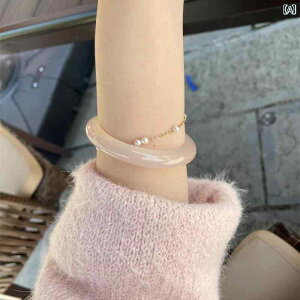 ブレスレット レディース クラシック 天然 玉 髄 ブレスレット高 氷 蓮 ピンク 白 月光 和田 翡翠 平型 交換 ライチゼリー 馬 材 ストレート サークル 平 帯 女性用