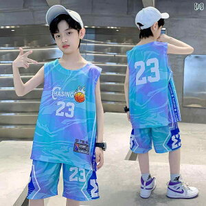 子供用バスケットボールユニフォーム 子供用 夏用 速 乾性 バスケットボール スーツ、 男の子用 サイズ 23の 新作 スポーツ ベスト ジャージ、 男の子用 競技 トレーニング スーツ