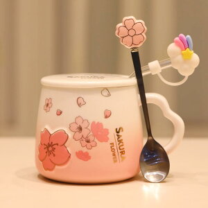 かわいい マグカップ 小さな 淡水 カップ、 ガーリーな ハート型の 学生向け 個性的な トレンド マグ、 蓋 付き スプーン 付き、 家庭用 セラミック カップ