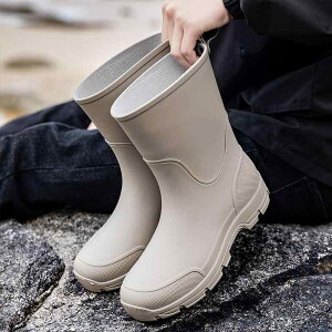 メンズレインブーツ 防水 おしゃれな 女性用 ミッド チューブ 防水・ 滑り止め レインブーツ、 男性用、 テイクアウト ライダー用 特 厚 底 耐 摩耗 ドローストリング ウォーター ブーツ