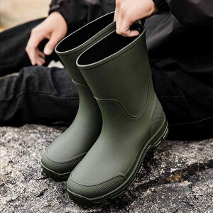 メンズレインブーツ 防水 女性用 ミッド チューブ 防水・ 滑り止め レインブーツ、 男性用、 アウトドア 釣り 専用 厚 底 耐 摩耗 ドローストリング ウォーター ブーツ、 消臭