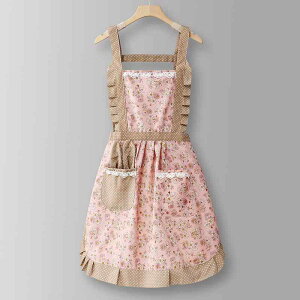 花柄 エプロン 通気性 純 綿の 家庭用 エプロン、 レディース、 冬 新作、 2023年、 キッチン 調理、 通 気性の ある カバー オール、 大人用、 スタイリッシュな ネット セレブ 作業 服