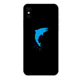 iPhone XR専用 魚 生き物 ブラック ライトブルー 水色 シンプル 黒 クール シャケ 鮭
