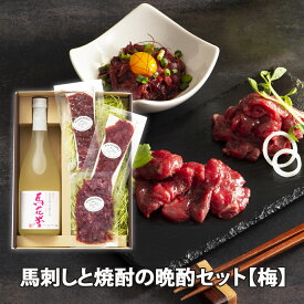 馬刺しと焼酎の晩酌セット「梅」産地直送【馬刺し】上赤身スライス40g×2袋、ユッケ50g×1袋 【本格米焼酎 】馬花誉25度 720ml×1本【たれ他 】とろみ 甘口醤油 しょうが各2 冷凍 送料無料ジビエ 桜肉 酒 飲み コック 水割り チューハイ サワー ギフト プレゼント 贈り物