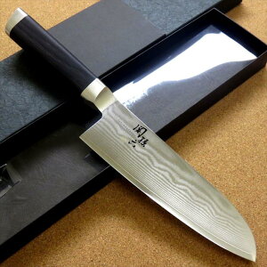 関の刃物 三徳包丁 16.5cm (165mm) 貝印 関孫六 ダマスカス ステンレス複合材(刃材:特殊ステンレス刃物鋼 合せ材:ステンレススチール) 口金付き 積層強化木ハンドル 家庭用 肉切り 魚の処理 野菜