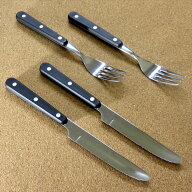 関の刃物 ステーキナイフ&フォーク 各2本セット 関兼次 13クロームステンレス鋼 ポリプロピレンハンドル …