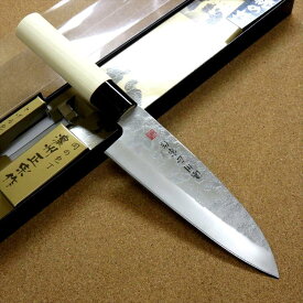 関の刃物 出刃包丁 15.5cm (155mm) 濃州正宗作 梨地 ステンレス刃物鋼 和風柄白木ハンドル 魚や鳥 スッポン等を解体 使用中に力を入れても刃先がしなったり曲がらずに使える刃が厚く重い片刃包丁 右利き用 国産日本製