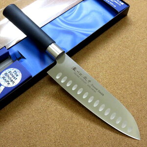 関の刃物 ディンプル 三徳包丁 17cm (170mm) 濃州正宗作 モリブデンステンレス刃物鋼 丸柄 ポリプロピレン樹脂ハンドル 一般的家庭用 肉切り 魚の処理 野菜切りなど多種多様な両刃万能包丁 文