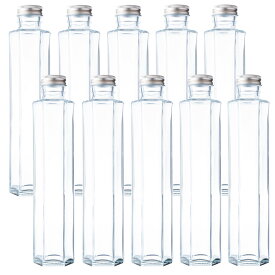 ハーバリウム 瓶 ガラス瓶　透明瓶　六角形　SSF-200A 【214ml 10本セット】 ドレッシング タレ オイル