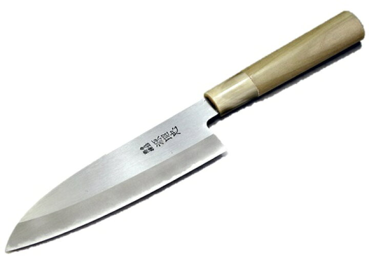 楽天市場】水野鍛錬所 源昭忠 本鍛錬 白鋼三徳庖丁 5寸5分 165mm 家庭 