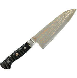 ◆難有り品◆HIRO KNIVES ヒロナイブズ青紙 有色ダマスカス鋼 口金付きインパラ三徳包丁 180mm【7-4-10018240】