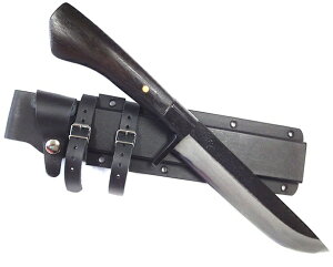 ◆難有り品◆RED ORCA レッドオルカ上村剣鉈  8寸 240mm全長400mm樫木柄 黒打割込白入 本鍛造カイデックスシース革バンド付【1-3-10017998】