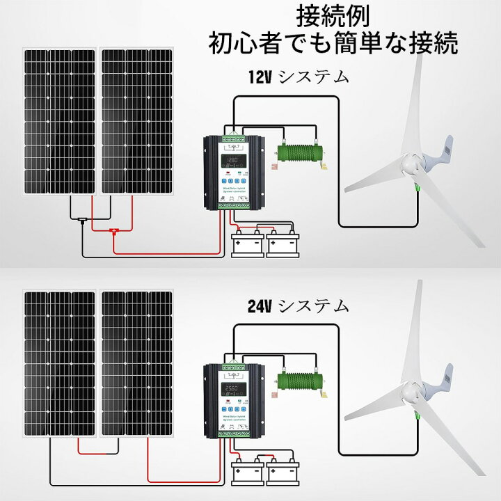 楽天市場】風力発電キット 800W （ソーラーパネル195W×2+風力発電400W+ 