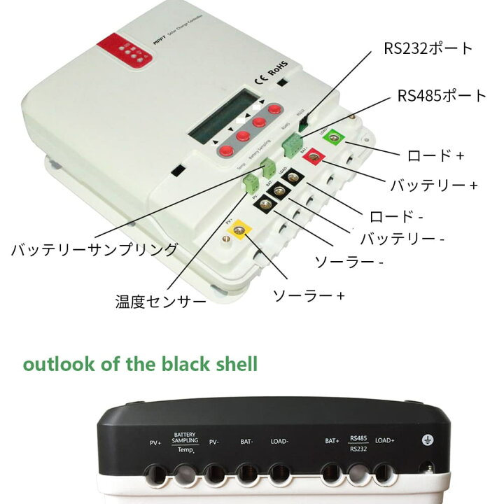 楽天市場】MPPTソーラーチャージコントローラ 40A 12V/24V兼用 100VDC 