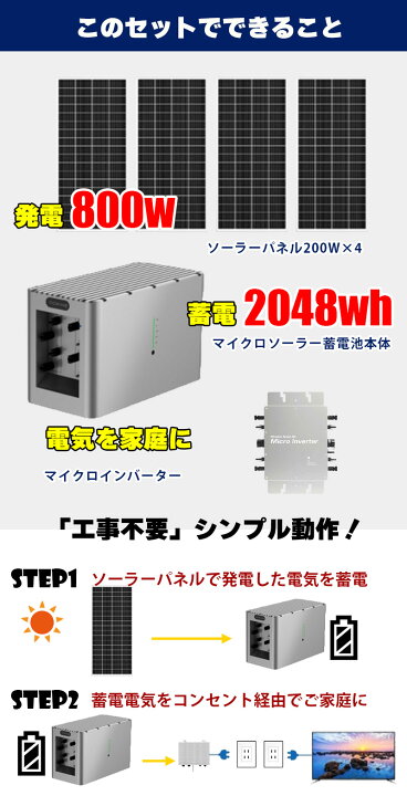 楽天市場】プラグインソーラー蓄電セット ソーラーパネル 800W 