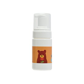 石けんワークス 詰め替え用 泡ボトル 100mL ミニタイプ (C) / 持ち運び用 キャップ付き （ 容器デザイン - 「くまさんと赤いゼラニウム （ 花言葉 - あなたがいて幸せ ） 」/ 使用場所 : 洗面所 ・ 公園遊び 、 キャンプ 、 通勤 ・ 通学 、 旅行先 にもおすすめ