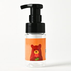 石けんワークス 詰め替え用 泡ボトル 100mL ミニタイプ (P) （ 透明 ） /「くまさんと赤いゼラニウム（花言葉 - あなたがいて幸せ）」（ 中身別売 / 日本製 / 泡用ディスペンサー / 使用場所 : 公園遊び 、アウトドア 、キッチン 、洗面所 におすすめ）