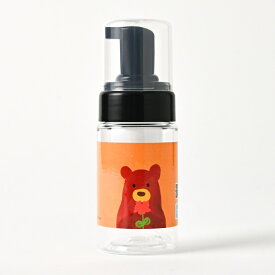石けんワークス 詰め替え用 泡ボトル 100mL サイズ( 透明 )/ 持ち運び用 キャップ付き /くまさんと赤いゼラニウム（花言葉 - あなたがいて幸せ）（rCbt10dp023）（ 中身別売 / 日本製 / 泡用ディスペンサー / 洗面所 、 公園遊び 、 旅行先 にもおすすめ