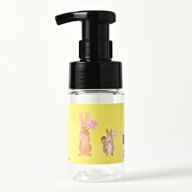 石けんワークス 詰め替え用 泡ボトル 100mL ミニタイプ (P)（ 透明 ）/「お花をどうぞ - ライムグリーン」（rPbt10dp027）（ 中身別売 / 日本製 / 泡用ディスペンサー / 使用場所 : 公園遊び 、 アウトドア 、 旅行 、 キッチン 、 トイレ 、 洗面所 におすすめ）