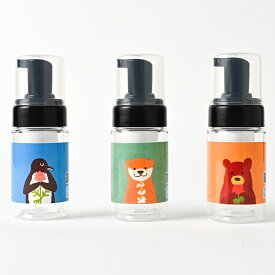【おトクな3種セット】石けんワークス 詰め替え用 泡ボトル 100mL サイズ（ 透明 ）/ 持ち運び用 キャップ付き ×3種/ ペンギンさん/カワウソさん/くまさん（rCbt10dp21/22/23）（ 中身別売 / 日本製 / 泡用ディスペンサー / 公園遊び 、アウトドア におすすめ ）