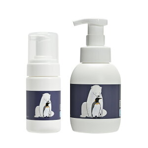 【おトクな2種セット】石けんワークス 泡用ポンプボト 100mL ミニタイプ (C) / 持ち運び用 キャップ付き + 350ml サイズ (容器デザイン - 「ほっこり」/ 公園遊び 、 アウトドア 、 通勤 ・ 通学