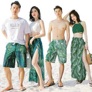 【P5倍!6500円→実質6175円 10/27迄】水着ペア ペアルック カップル水着 レディース メンズ メンズ水着 男性用 ビーチパンツ サーフパンツ 男女 温泉 蜜月 海外旅行 新婚旅行 夏 2colors 4点セット